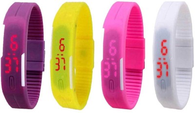 NS18 Silicone Led Magnet Band Combo of 4 Purple, Yellow, Pink And White Digital Watch  - For Boys & Girls   Watches  (NS18)