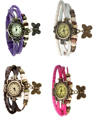 NS18 Vintage Butterfly Rakhi Combo of 4 Purple, Brown, White And Pink Analog Watch  - For Women   Watches  (NS18)