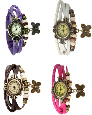 NS18 Vintage Butterfly Rakhi Combo of 4 Purple, Brown, White And Pink Analog Watch  - For Women   Watches  (NS18)