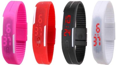 NS18 Silicone Led Magnet Band Combo of 4 Pink, Red, Black And White Digital Watch  - For Boys & Girls   Watches  (NS18)