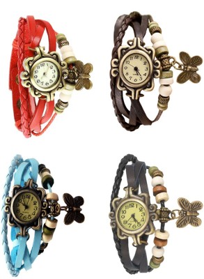 NS18 Vintage Butterfly Rakhi Combo of 4 Red, Sky Blue, Brown And Black Analog Watch  - For Women   Watches  (NS18)
