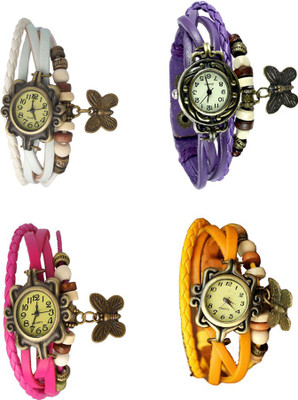 

NS18 Vintage Butterfly Rakhi Combo of 4 White, Pink, Purple And Yellow Watch - For Women