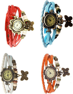 

Kissu Vintage Rakhi Combo of 4 Red, White, Sky Blue And Orange Watch - For Women