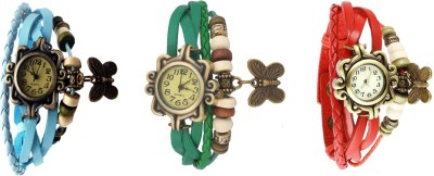 NS18 Vintage Butterfly Rakhi Watch Combo of 3 Sky Blue, Green And Red Analog Watch  - For Women   Watches  (NS18)