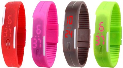 NS18 Silicone Led Magnet Band Combo of 4 Red, Pink, Brown And Green Digital Watch  - For Boys & Girls   Watches  (NS18)