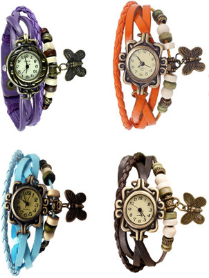 

NS18 Vintage Butterfly Rakhi Combo of 4 Purple, Sky Blue, Orange And Brown Watch - For Women