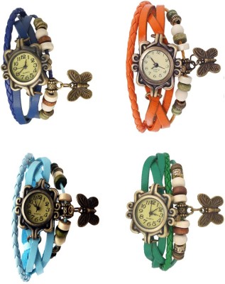 NS18 Vintage Butterfly Rakhi Combo of 4 Blue, Sky Blue, Orange And Green Analog Watch  - For Women   Watches  (NS18)