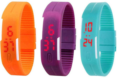 

NS18 Silicone Led Magnet Band Combo of 3 Orange, Purple And Sky Blue Watch - For Boys & Girls