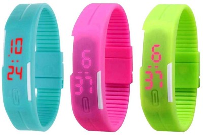 NS18 Silicone Led Magnet Band Combo of 3 Sky Blue, Pink And Green Digital Watch  - For Boys & Girls   Watches  (NS18)
