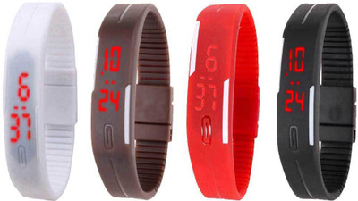 

NS18 Silicone Led Magnet Band Combo of 4 White, Brown, Red And Black Watch - For Boys & Girls