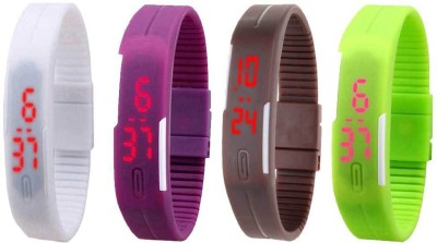 NS18 Silicone Led Magnet Band Combo of 4 White, Purple, Brown And Green Digital Watch  - For Boys & Girls   Watches  (NS18)
