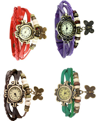 

NS18 Vintage Butterfly Rakhi Combo of 4 Red, Brown, Purple And Green Watch - For Women