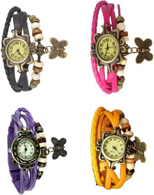 NS18 Vintage Butterfly Rakhi Combo of 4 Black, Purple, Pink And Yellow Analog Watch  - For Women   Watches  (NS18)