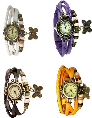 

Kissu Vintage Rakhi Combo of 4 White, Brown, Purple And Yellow Watch - For Women