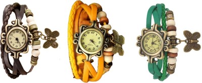 NS18 Vintage Butterfly Rakhi Watch Combo of 3 Brown, Yellow And Green Analog Watch  - For Women   Watches  (NS18)