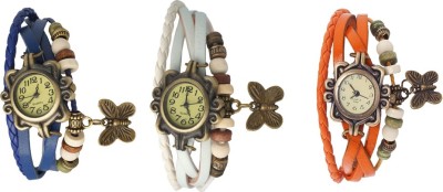 NS18 Vintage Butterfly Rakhi Watch Combo of 3 Blue, White And Orange Analog Watch  - For Women   Watches  (NS18)