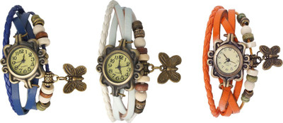 

Kissu Vintage Rakhi Watch Combo of 3 Blue, White And Orange Watch - For Women