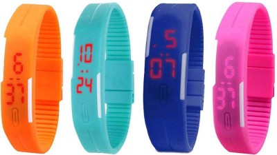 NS18 Silicone Led Magnet Band Combo of 4 Orange, Sky Blue, Blue And Pink Digital Watch  - For Boys & Girls   Watches  (NS18)