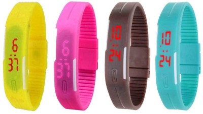 NS18 Silicone Led Magnet Band Watch Combo of 4 Yellow, Pink, Brown And Sky Blue Digital Watch  - For Couple   Watches  (NS18)
