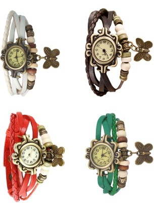 NS18 Vintage Butterfly Rakhi Combo of 4 White, Red, Brown And Green Analog Watch  - For Women   Watches  (NS18)