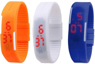 NS18 Silicone Led Magnet Band Combo of 3 Orange, White And Blue Digital Watch  - For Boys & Girls   Watches  (NS18)