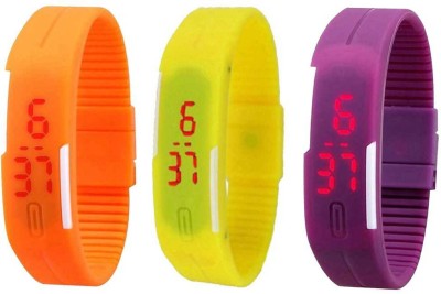 NS18 Silicone Led Magnet Band Combo of 3 Orange, Yellow And Purple Digital Watch  - For Boys & Girls   Watches  (NS18)