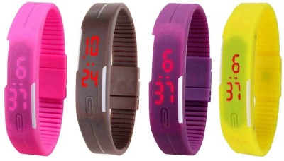 NS18 Silicone Led Magnet Band Combo of 4 Pink, Brown, Purple And Yellow Digital Watch  - For Boys & Girls   Watches  (NS18)