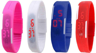 

NS18 Silicone Led Magnet Band Watch Combo of 4 Pink, White, Blue And Red Watch - For Couple