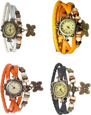 NS18 Vintage Butterfly Rakhi Combo of 4 White, Orange, Yellow And Black Analog Watch  - For Women   Watches  (NS18)