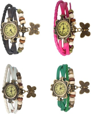 NS18 Vintage Butterfly Rakhi Combo of 4 Black, White, Pink And Green Analog Watch  - For Women   Watches  (NS18)