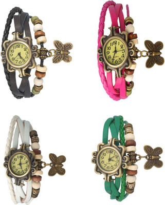 

Kissu Vintage Rakhi Combo of 4 Black, White, Pink And Green Watch - For Women
