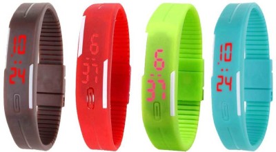 NS18 Silicone Led Magnet Band Watch Combo of 4 Brown, Red, Green And Sky Blue Digital Watch  - For Couple   Watches  (NS18)