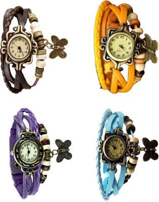 

NS18 Vintage Butterfly Rakhi Combo of 4 Brown, Purple, Yellow And Sky Blue Watch - For Women