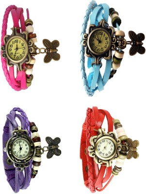 NS18 Vintage Butterfly Rakhi Combo of 4 Pink, Purple, Sky Blue And Red Analog Watch  - For Women   Watches  (NS18)