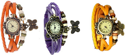 

Kissu Vintage Rakhi Combo of 3 Orange, Purple And Yellow Watch - For Women