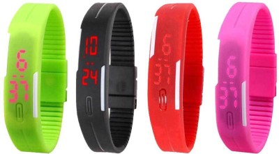 NS18 Silicone Led Magnet Band Watch Combo of 4 Green, Black, Red And Pink Digital Watch  - For Couple   Watches  (NS18)