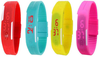 

Kissu Led Magnet Band Combo of 4 Red, Sky Blue, Yellow And Pink Watch - For Men & Women