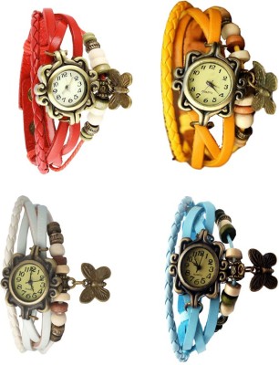 NS18 Vintage Butterfly Rakhi Combo of 4 Red, White, Yellow And Sky Blue Analog Watch  - For Women   Watches  (NS18)