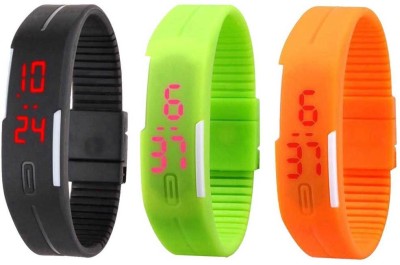 NS18 Silicone Led Magnet Band Combo of 3 Black, Green And Orange Digital Watch  - For Boys & Girls   Watches  (NS18)