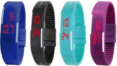 NS18 Silicone Led Magnet Band Watch Combo of 4 Blue, Black, Sky Blue And Purple Digital Watch  - For Couple   Watches  (NS18)