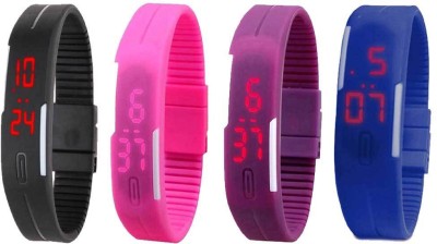 NS18 Silicone Led Magnet Band Combo of 4 Black, Pink, Purple And Blue Digital Watch  - For Boys & Girls   Watches  (NS18)