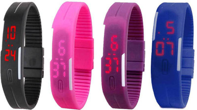 

Kissu Led Magnet Band Combo of 4 Black, Pink, Purple And Blue Watch - For Men & Women