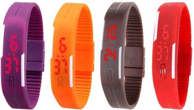 NS18 Silicone Led Magnet Band Watch Combo of 4 Purple, Orange, Brown And Red Digital Watch  - For Couple   Watches  (NS18)