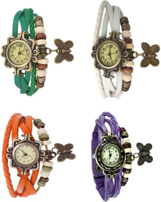 NS18 Vintage Butterfly Rakhi Combo of 4 Green, Orange, White And Purple Analog Watch  - For Women   Watches  (NS18)