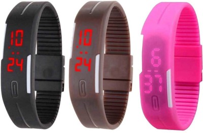 NS18 Silicone Led Magnet Band Combo of 3 Black, Brown And Pink Digital Watch  - For Boys & Girls   Watches  (NS18)