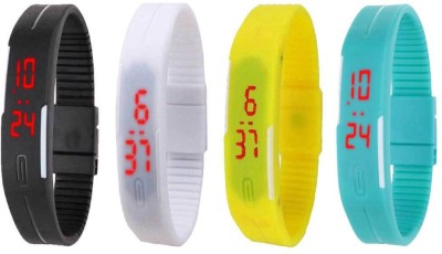 NS18 Silicone Led Magnet Band Watch Combo of 4 Black, White, Yellow And Sky Blue Digital Watch  - For Couple   Watches  (NS18)