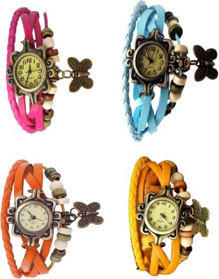 NS18 Vintage Butterfly Rakhi Combo of 4 Pink, Orange, Sky Blue And Yellow Analog Watch  - For Women   Watches  (NS18)