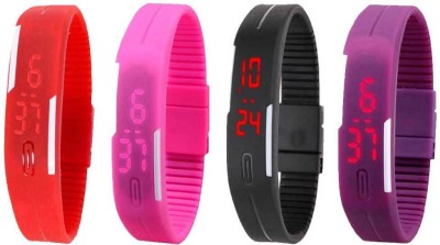 NS18 Silicone Led Magnet Band Watch Combo of 4 Red, Pink, Black And Purple Digital Watch  - For Couple   Watches  (NS18)