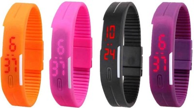 NS18 Silicone Led Magnet Band Watch Combo of 4 Orange, Pink, Black And Purple Digital Watch  - For Couple   Watches  (NS18)