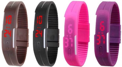 NS18 Silicone Led Magnet Band Watch Combo of 4 Brown, Black, Pink And Purple Digital Watch  - For Couple   Watches  (NS18)